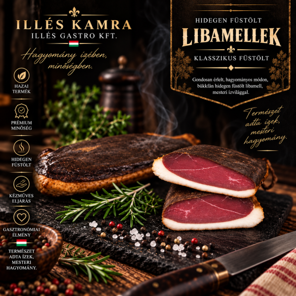 Klasszikus hidegen füstölt libamell – Egész darab (kb. 40–45 dkg)